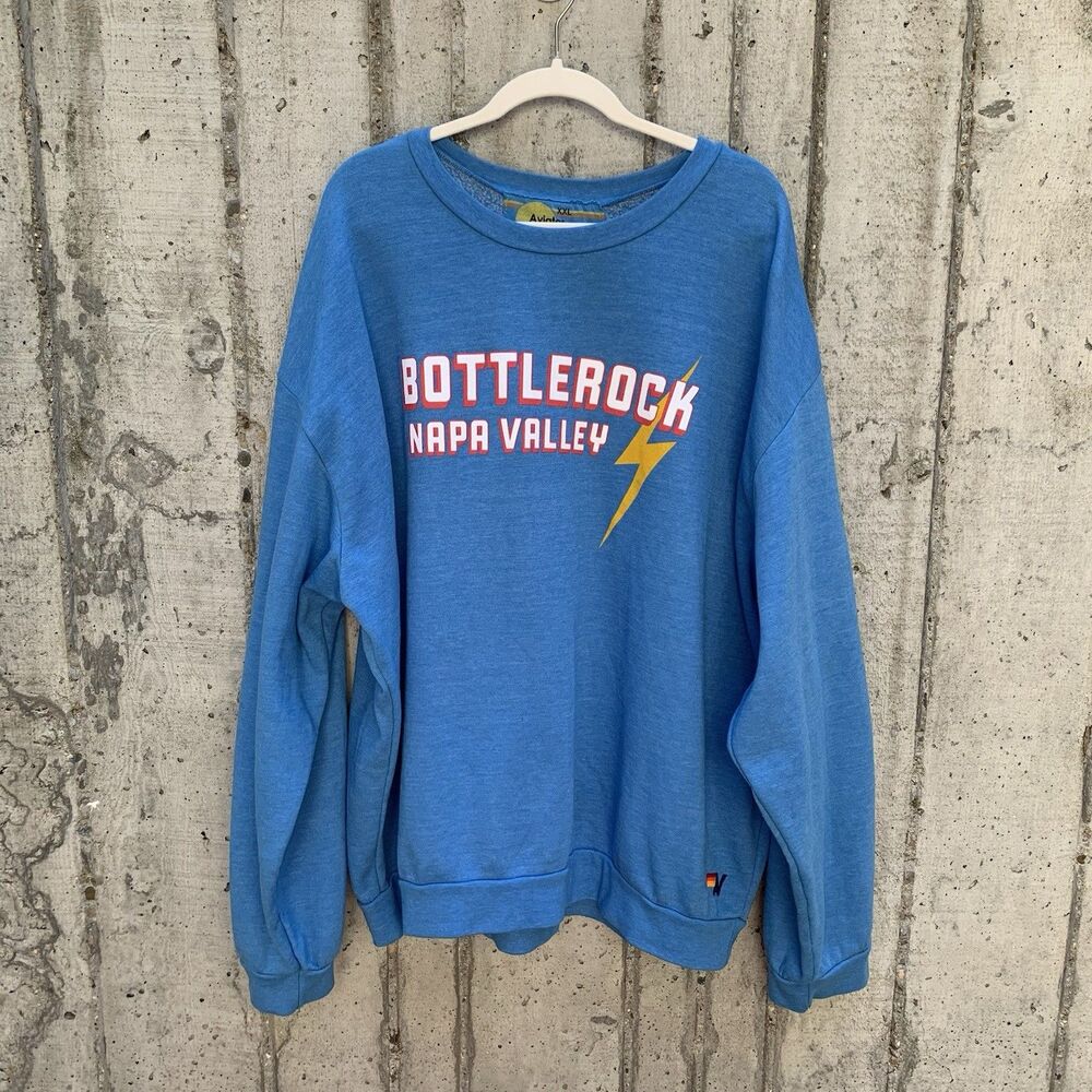 Aviator Nation Bolt "BottleRock Napa Valley" Crewneck Sweater Blue Festival XXL